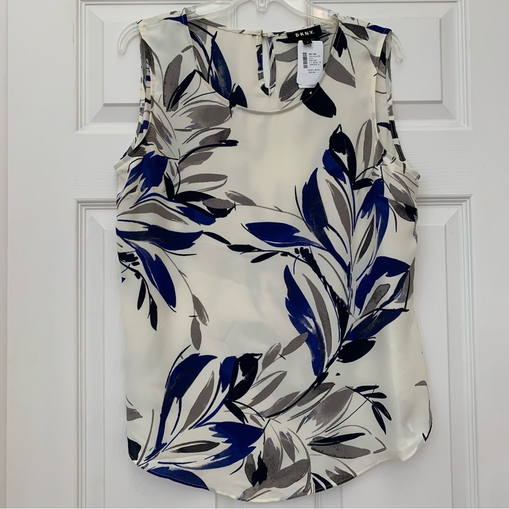 NWT DKNY Sleeveless Floral Blouse Womens Large